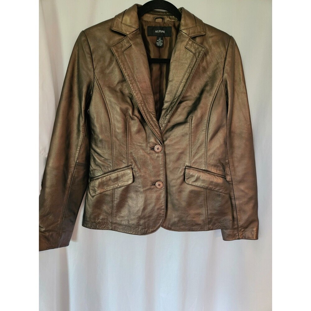 Alfani Woman's Silver 3-button‎ Leather Jacket Lined Size S